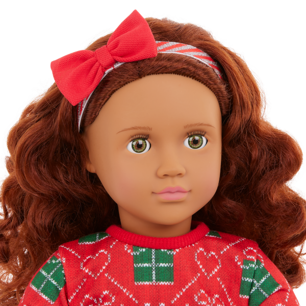 Our Generation Luz 18" Doll with Red & Green Holiday Sweater Dress Outfit