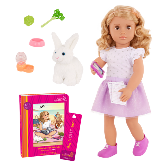 Our Generation Tabby Posable 18'' Doll with Pet Bunny Plush & Storybook Set