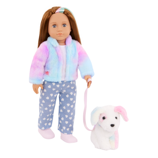 Our Generation Skylar & Bow Matching 18'' Doll & Pet Rainbow Puppy Set