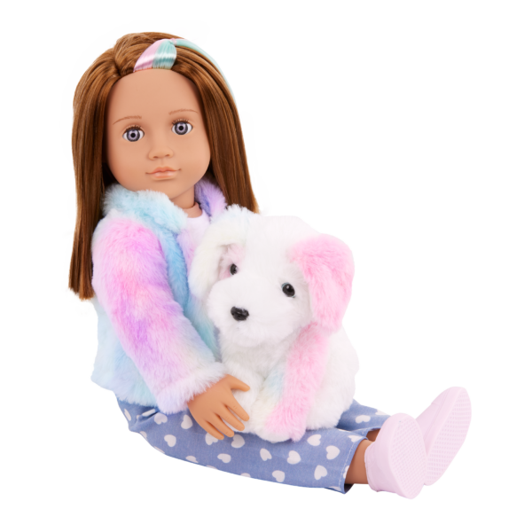 Our Generation Skylar & Bow Matching 18'' Doll & Pet Rainbow Puppy Set