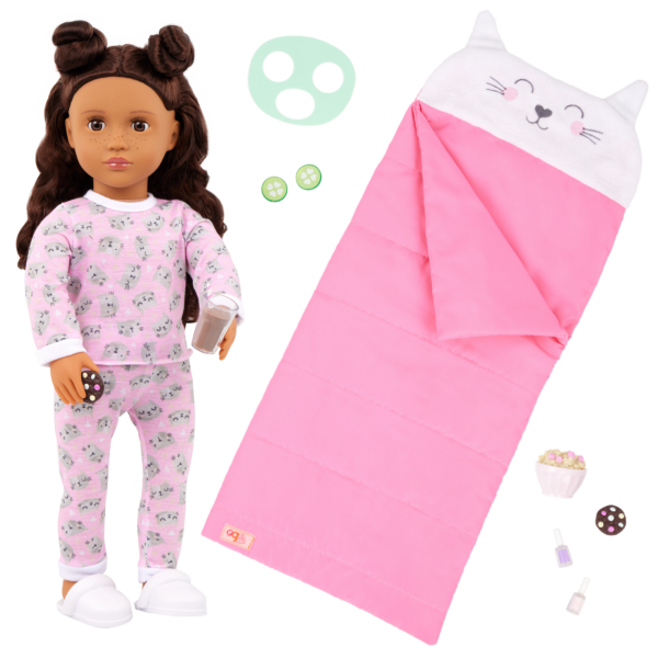 Our Generation Larissa 18'' Slumber Party Doll Sleeping Bag & Sleepover Accessories Set