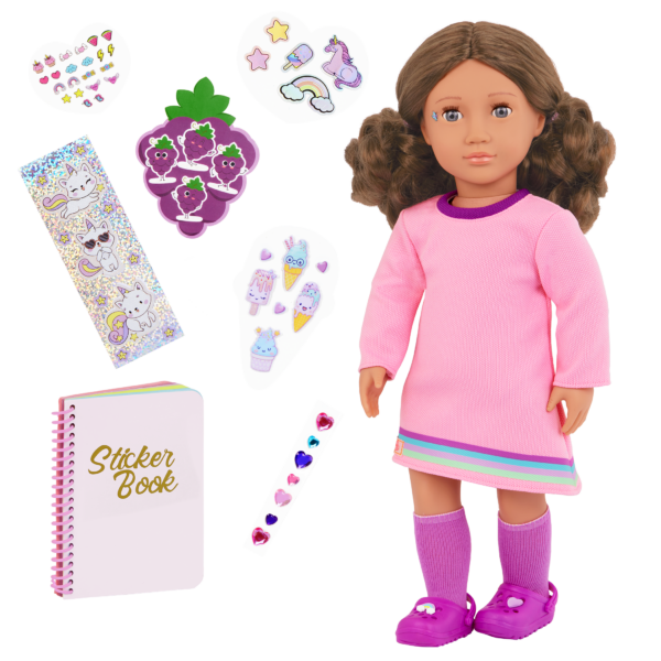 Our Generation Finley 18" Doll with 50+ Stickers & Sticker Book Set