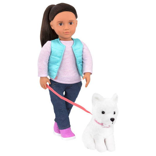 Our Generation Cassie and Pet Samoyed 18" Doll & Pet Plush Dog Set